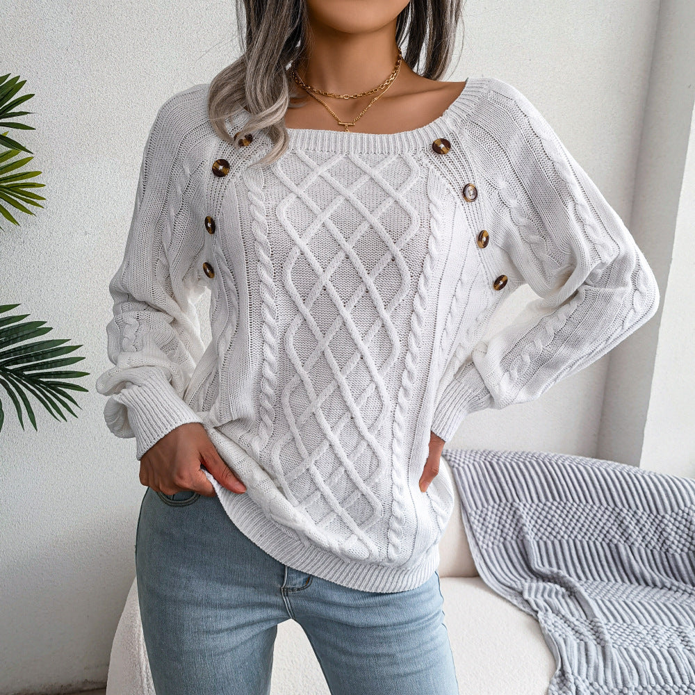 Women's Long Sleeved Loose Fit Sweater-White-Theone Apparel