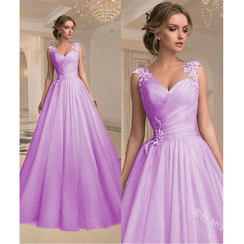 Purple Women’s Sleeveless Pastel Ball Gown with Lace Details Front