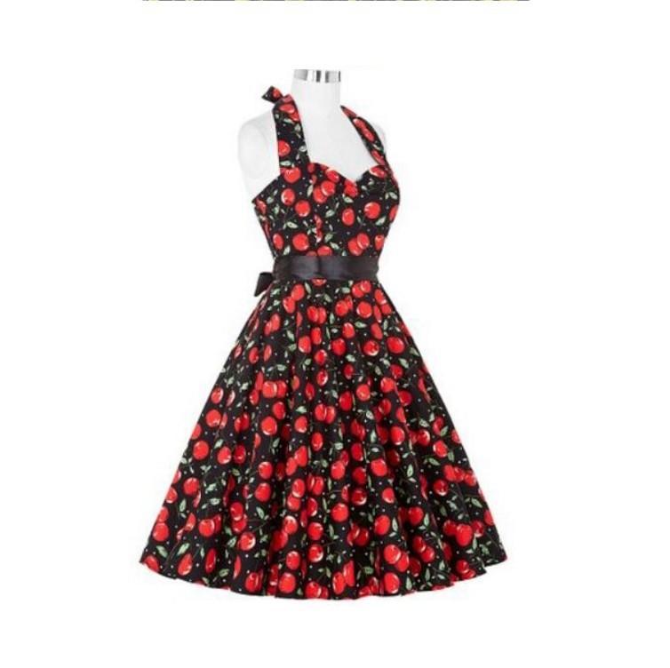 Yummy Print Retro Halter Dress-Red-Theone Apparel