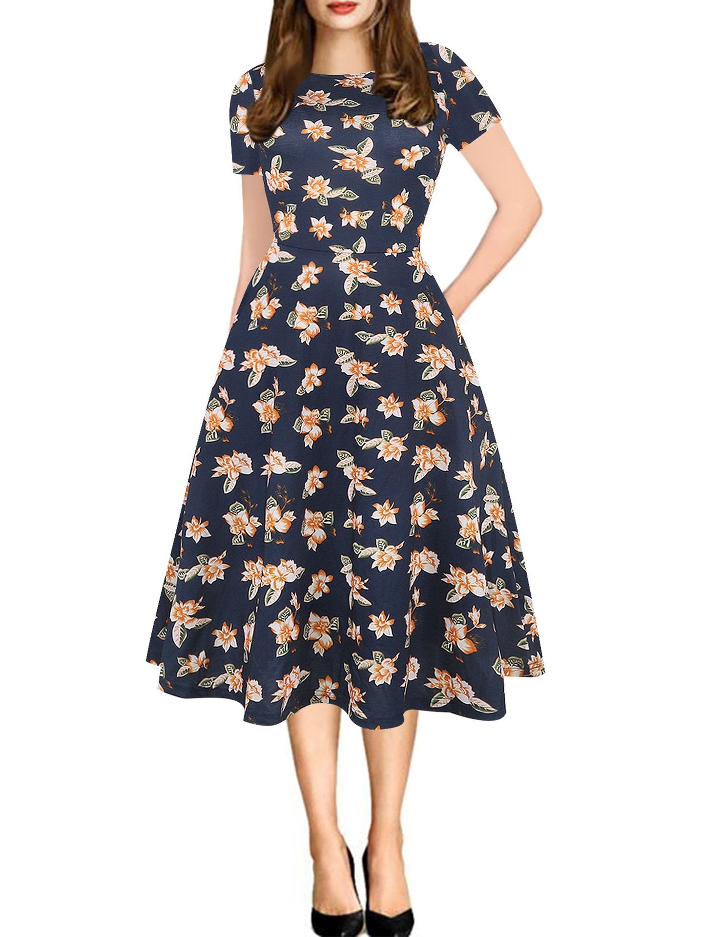 All-Over Print Pocket A-Line Dress - THEONE APPAREL