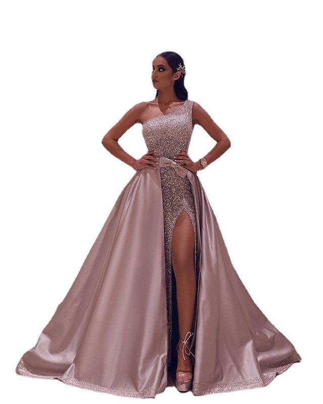 Asymmetrical Off the Shoulder Gown with Dramatic Skirt - THEONE APPAREL