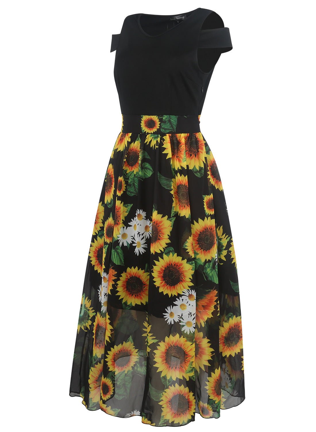 Black Sunflower Contrast Cutout Dress - THEONE APPAREL