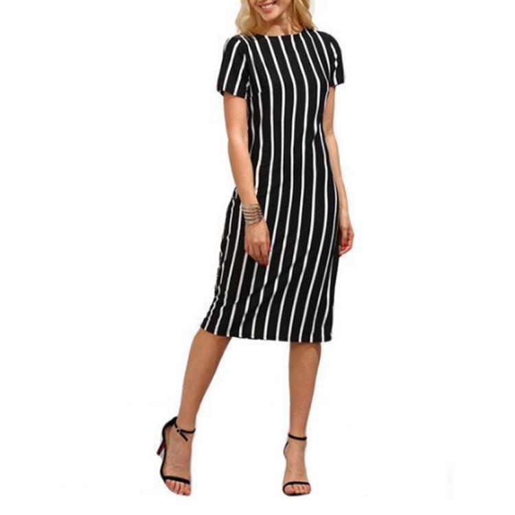 Black & White Stripe Midi Dress - THEONE APPAREL