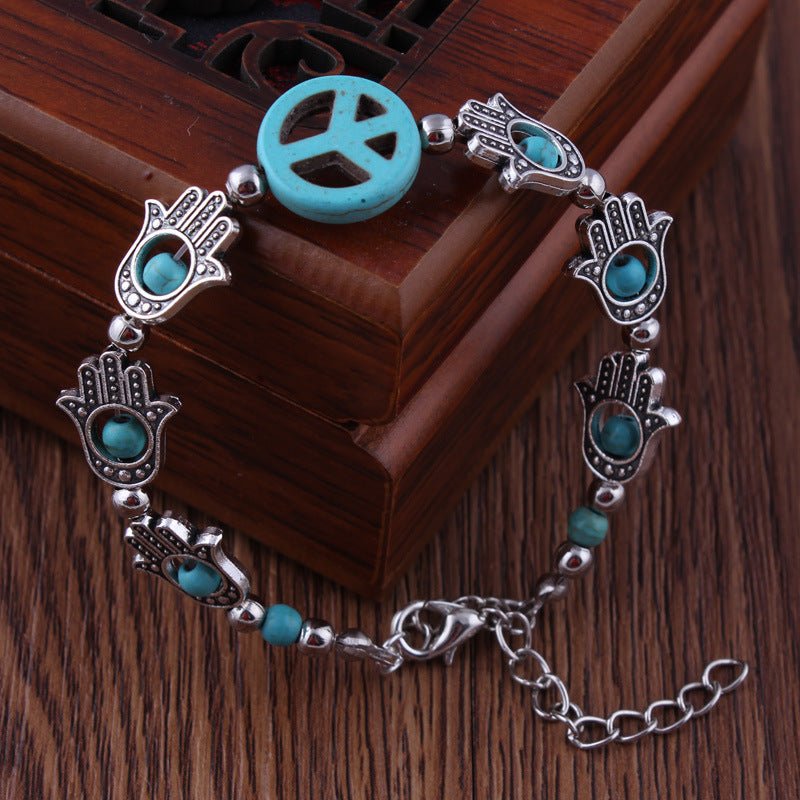 Blue Peace Sign Hamsa Bracelet - THEONE APPAREL