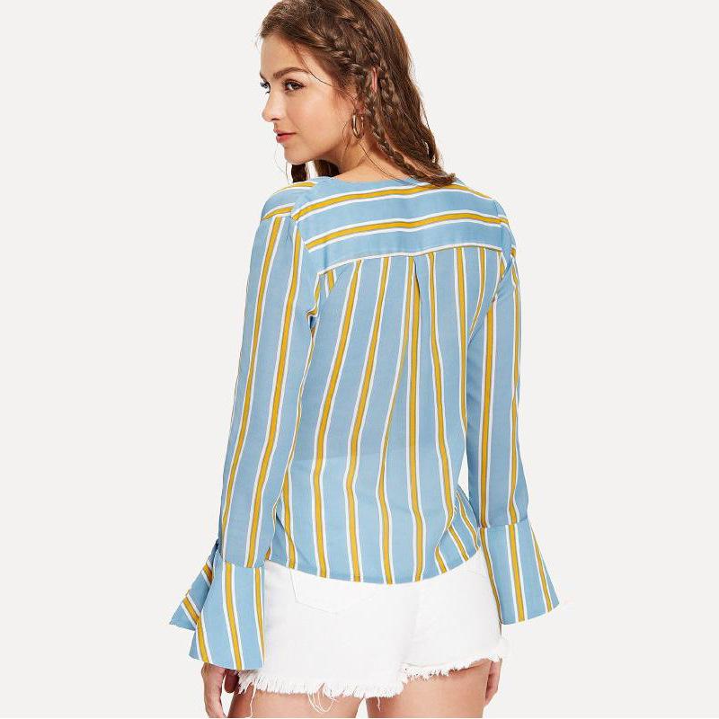 Blue & Yellow Stripe Wrap Top - THEONE APPAREL