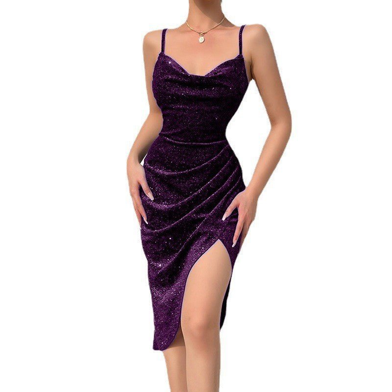 Body Con Velvet Glittering Mini Dress - THEONE APPAREL