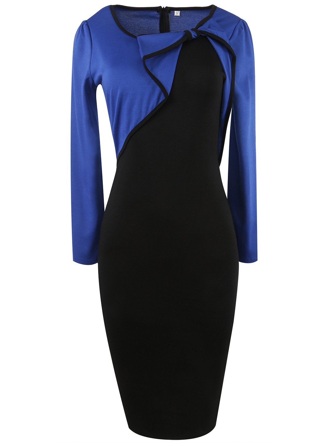 Bow-Accent Two-Tone Asymmetrical Sheath Dress - THEONE APPAREL