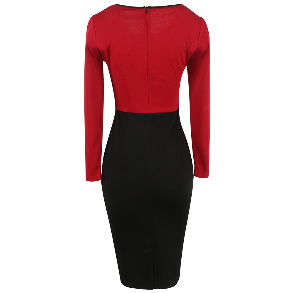 Bow-Accent Two-Tone Asymmetrical Sheath Dress - THEONE APPAREL