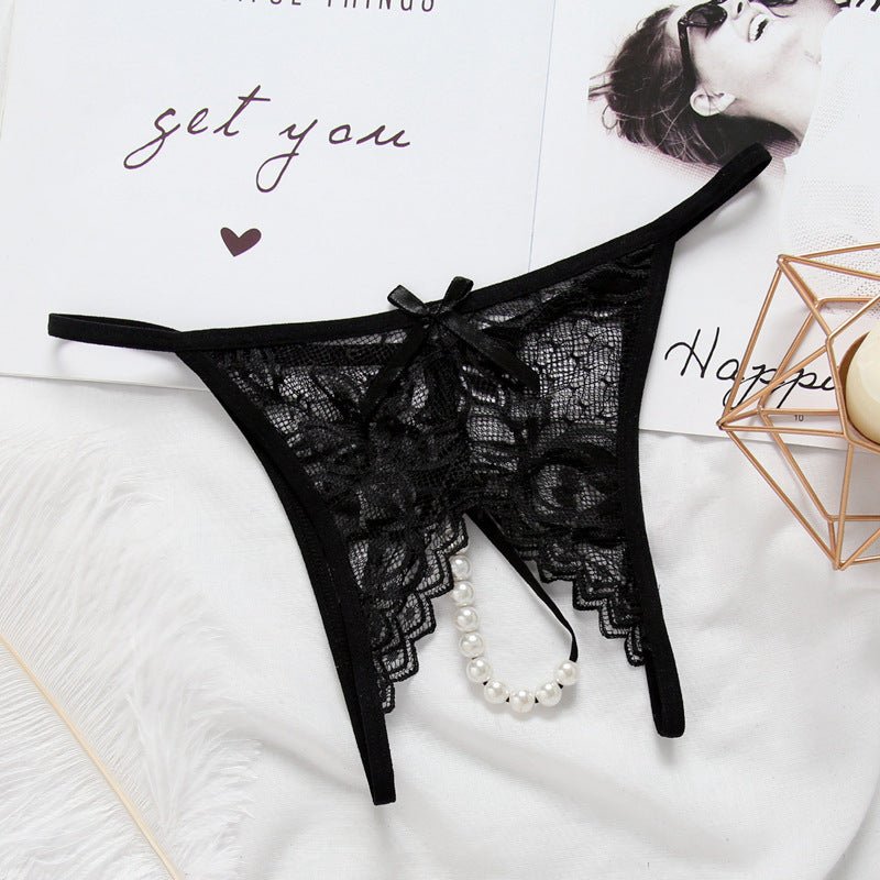 Butterfly Style Lace Cutout Thong with Pearl Strand - THEONE APPAREL