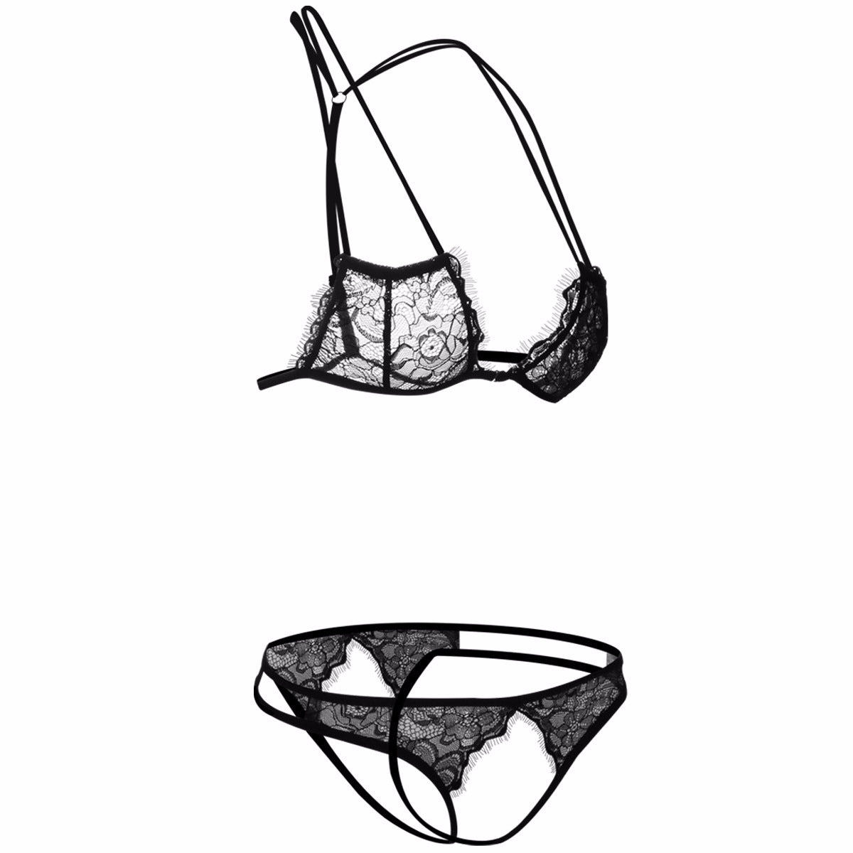 Cage Strap Crotchless Panty and Bra Set - THEONE APPAREL