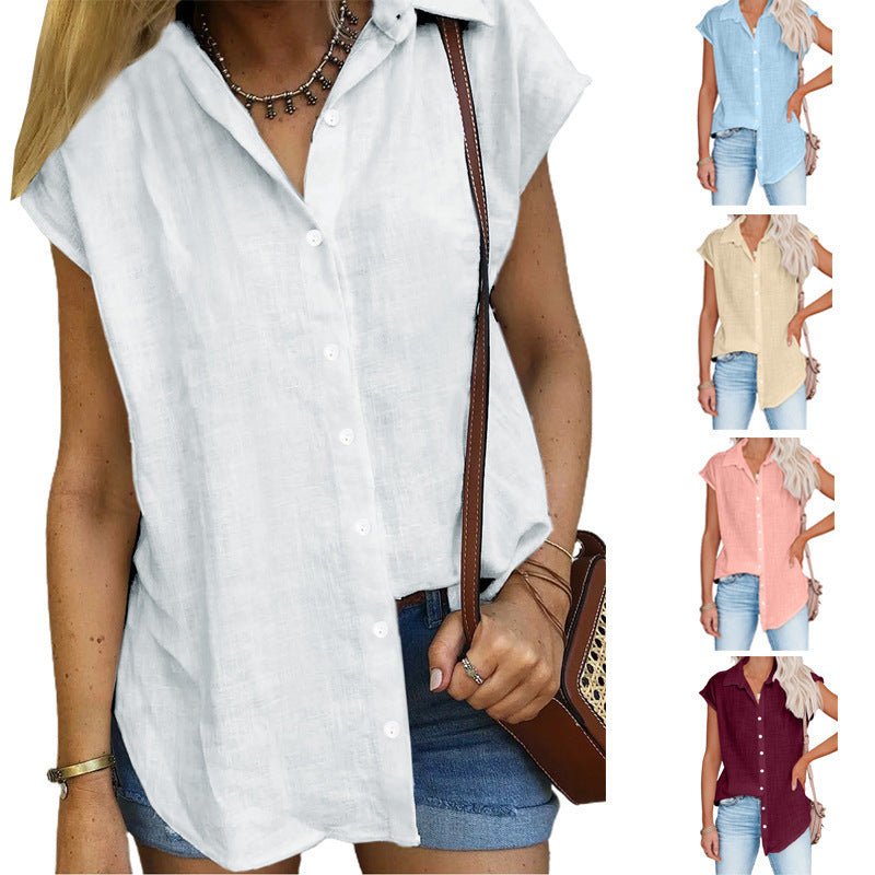 Casual Collared Button Down Short Sleeve Top - THEONE APPAREL