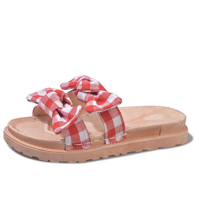 Checkered Bow Contoured Slide Slipper - THEONE APPAREL